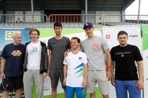 Sandi Novak with Ziga Jelic, Ziga Pavlin and Anze Kuralt during Media day of the Sandi Novak, paralympic runner of Slovenia, on June 16, 2016 in Stadium Triglav, Kranj Slovenia. Photo by Matic Klansek Velej / Sportida